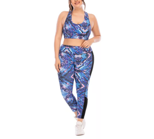 Plus Size Blue Active Yoga Set
