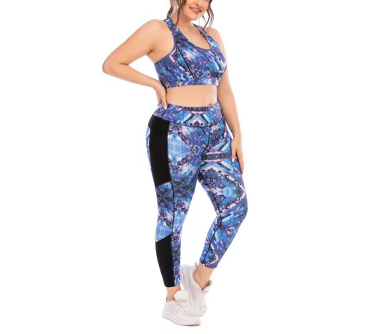 Plus Size Blue Active Yoga Set
