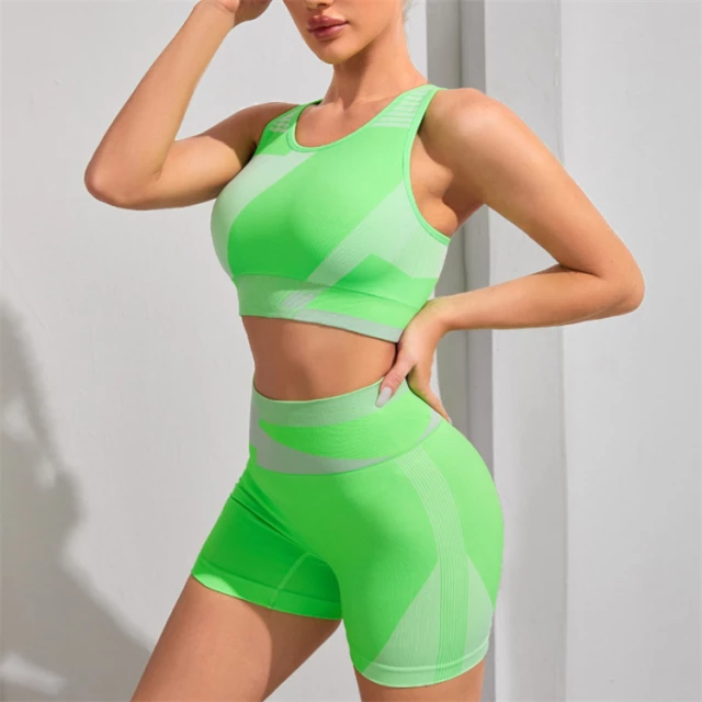 Green Color Block Yoga Set